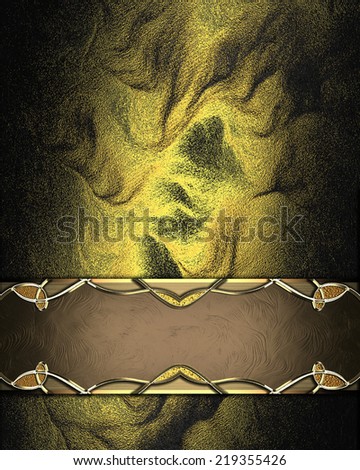 Black and gold background with brown sign in a gold finish. Design template. Design site