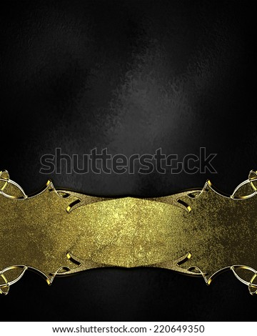 Abstract black background with gold sign with gold trim. Design template. Design site