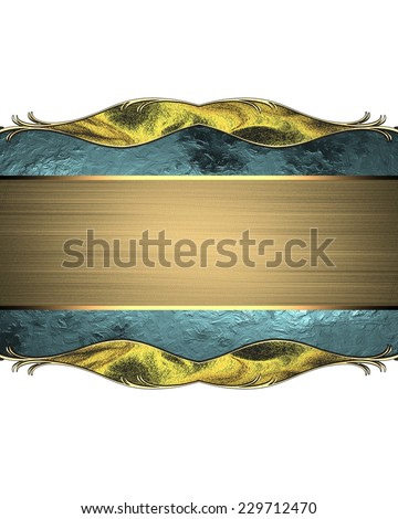 Abstract blue plate with gold trim and gold ribbon