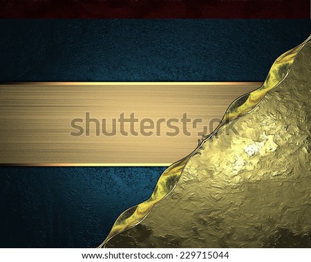 Abstract blue texture with gold cutout and gold ribbon