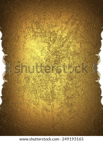 Grunge gold texture with patterns on the edges and gold ribbon. Design template. Design for site