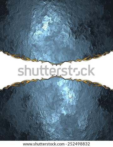 Abstract blue background with a white cutout with gold trim. blue frame. Design template. Design site