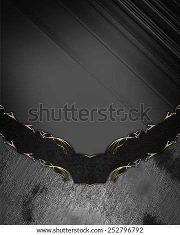 Metal plate with gold pattern and black ribbon. Design template. Design site