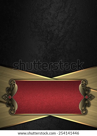 Black background with gold stripes and a red sign with gold decoration. Design template. Design for site