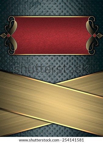 Grunge blue background with gold stripes and a red sign with gold decoration. Template for design. Template for the site