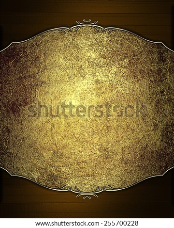 Metal plate on brown background. Template design for text. Template for site