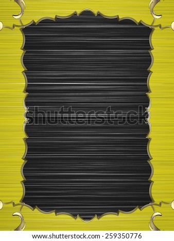 Abstract yellow frame with gold border on black background. Design template. Design site