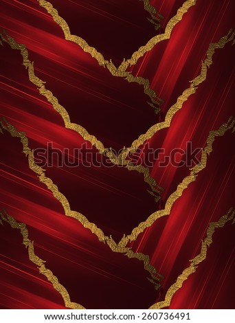 Abstract red background with braided gold border. Design template
