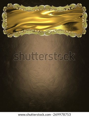 Element for design. Template for design. Brown background with a gold plate with gold pattern