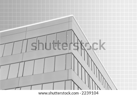 Background of monochrome corporate office building with background grid squares. Add color layer of your choice. Copyspace