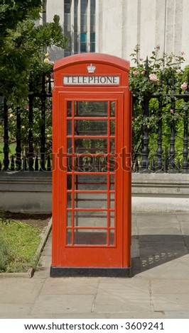 Traditional British red public telephone box