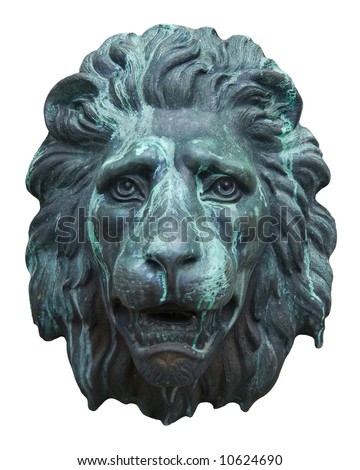 Antique bronze lion face sculpture with clipping path
