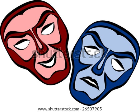 Vector classical theater face masks showing the contrasting emotions of comedy and tragedy