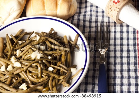 typical vegetarian dish of beans cooked with traditional Puglia (Italia) extra virgin olive oil and garlic