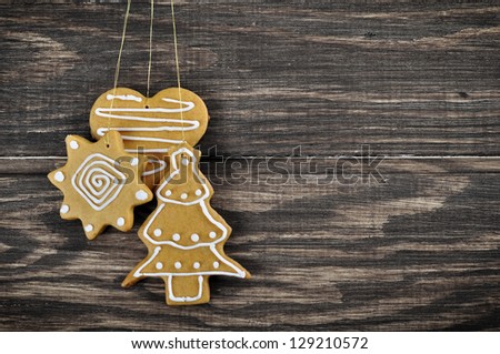 Christmas Ginger and Honey cookies on wooden background