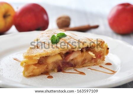 Similar – Image, Stock Photo Apple pie with caramel.  Thanksgiving dessert top view