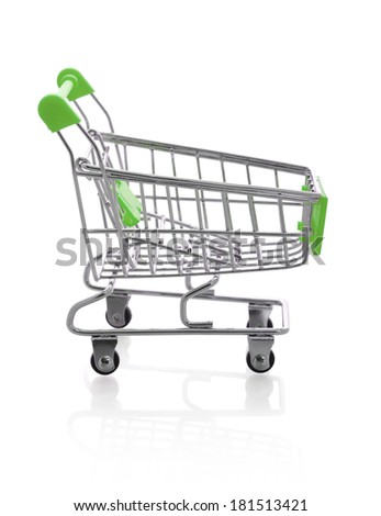 Small metal shopping cart isolated on white background