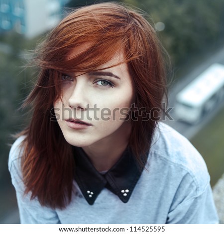 Similar – Image, Stock Photo Closeup girl portrait, emotional photo, challenge, protest.
