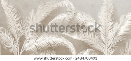 Luxury art background with white palm leaves hand drawn with texture. Botanical vector banner for wallpaper, cover, print, textile, interior, roster, invitations.