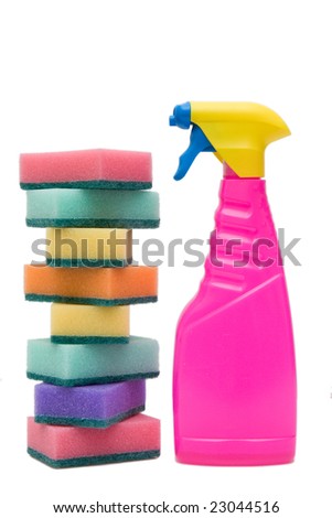 multipurpose cleaners in colorful bottle isolated on white