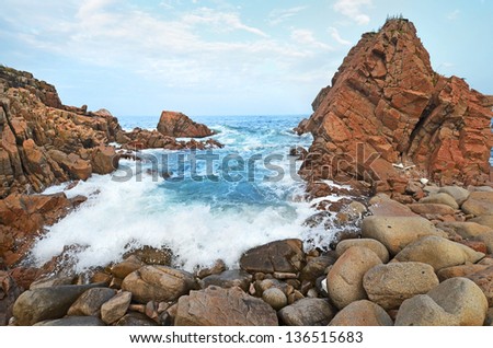 Tide after storm, Sea of Japan, rock shore