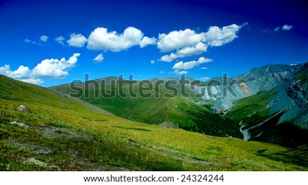 Panorama of mountain ridge, background, Altai, Russia
