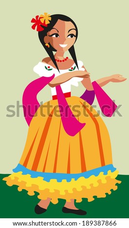 Mexican Girl. Vector Illustration. Cartoon Style - 189387866 : Shutterstock