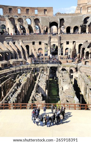ROME, ITALY-MARCH 7, 2015:Tourists in the Colosseum.This is an UNESCO World Heritage site.March 7, 2015 Rome, Italy
