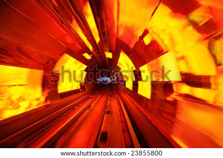 Bund Tourist Tunnel Shanghai is a sightseeing tunnel under the Huangpu river. The tunnel stretches over an area of 646.7 meter, it is the first cross-river artificial sightseeing tunnel of China.