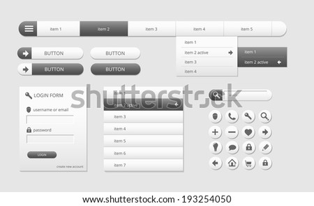 modern black and white web ui elements, vector illustration, eps 10 with transparency