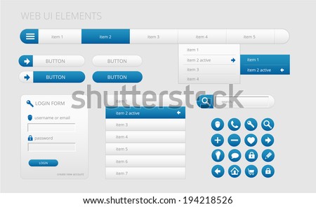modern gray and blue web ui elements, vector illustration, eps 10 with transparency