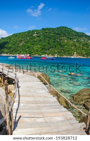 Path way around island and blue sea in south thailand.