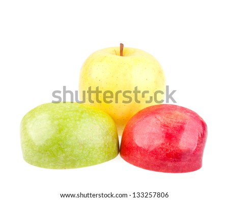 apples, green, red and yellow cut in slices