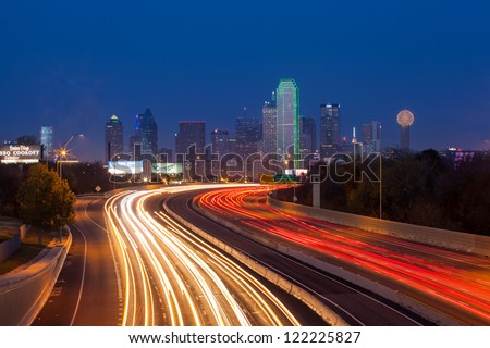 DALLAS,TEXAS - DEC 08:Dallas downtown at dusk on December 08, 2012 - Dallas is the eighth most populous city in the United States