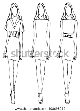 Sketch Of Fashion Girl Dress Flower Style Stock Vector Illustration ...