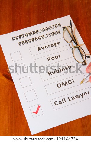 Fun Customer Service Feedback Form with `Call Lawyers` checked