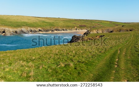 South West Coast Path Porth Joke beach next to Crantock bay Cornwall England UK near Newquay in spring with blue sea and sky