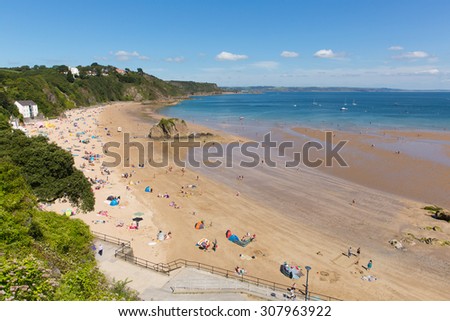 TENBY, WALES-AUGUST 18th 2015: Beautiful summer sunshine and warm weather drew visitors to the beach Tenby, Wales on Tuesday 18th August 2015