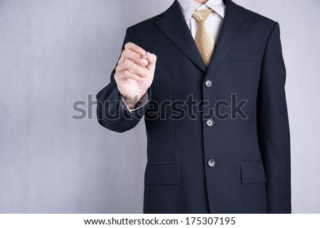 Hand of business man with pen isolated on white background