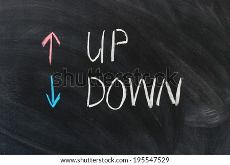 up down and arrow drawn with chalk on a blackboard
