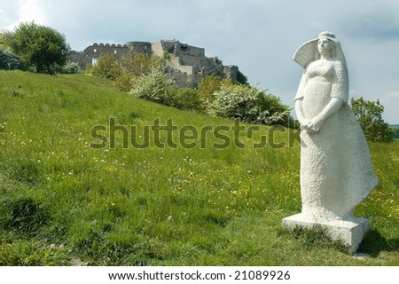 devin castle near bratislava, white woman sculpture in foreground