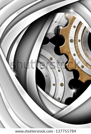 Brown, Gray and Metal Industrial Gears Background / Industrial metal background with metal gears - gray and brown