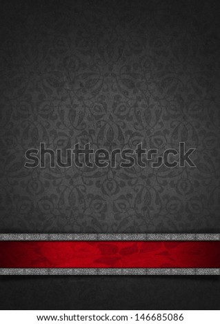 Luxury Floral Silver and Red Velvet Background / Template of gray velvet and texture with ornate floral seamless and red plaque with silver frame