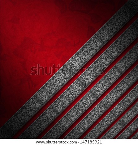 Red and Silver Luxury Floral Background / Red velvet floral texture background with roses and diagonal silver bands