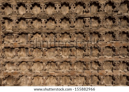Antique Wooden Background - Church Door / Horizontal old wood background with with hand-made nails
