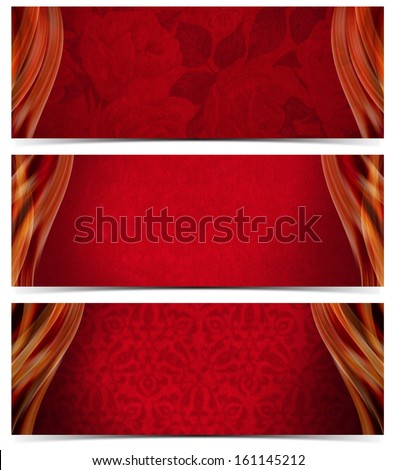 Three Luxury Banners / Set of three luxury banners or headers with red floral texture and blurred waves