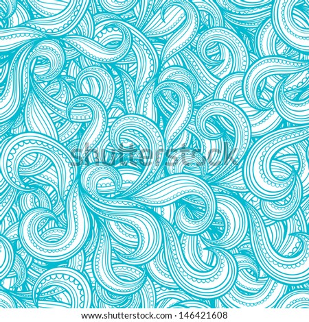 Blue seamless pattern with striped leaves on a white background