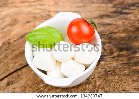 tomato, mozzarella cheese and basil leaf