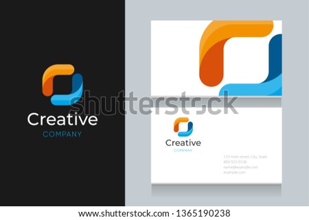 square logo with business card template. Vector graphic design elements editable for company and entrepreneur.