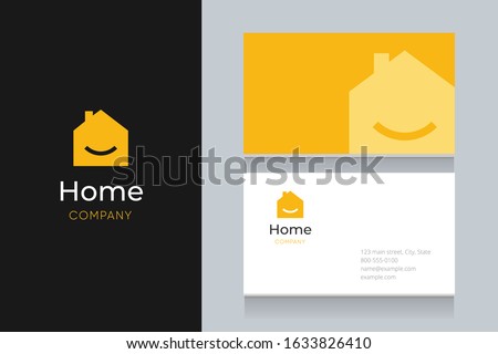 Smile  house logo with business card template. Vector graphic design elements editable for company and entrepreneur.